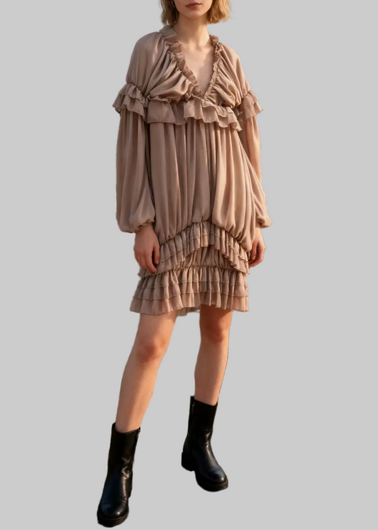 Ferre Balloon Sleeve Ruffle Mini Dress