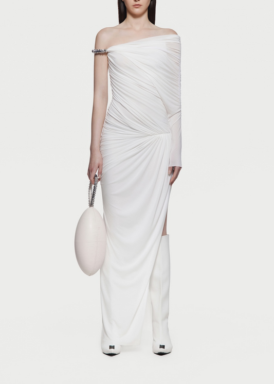 Hachiro Ruch Asymmetric Maxi Dress In White