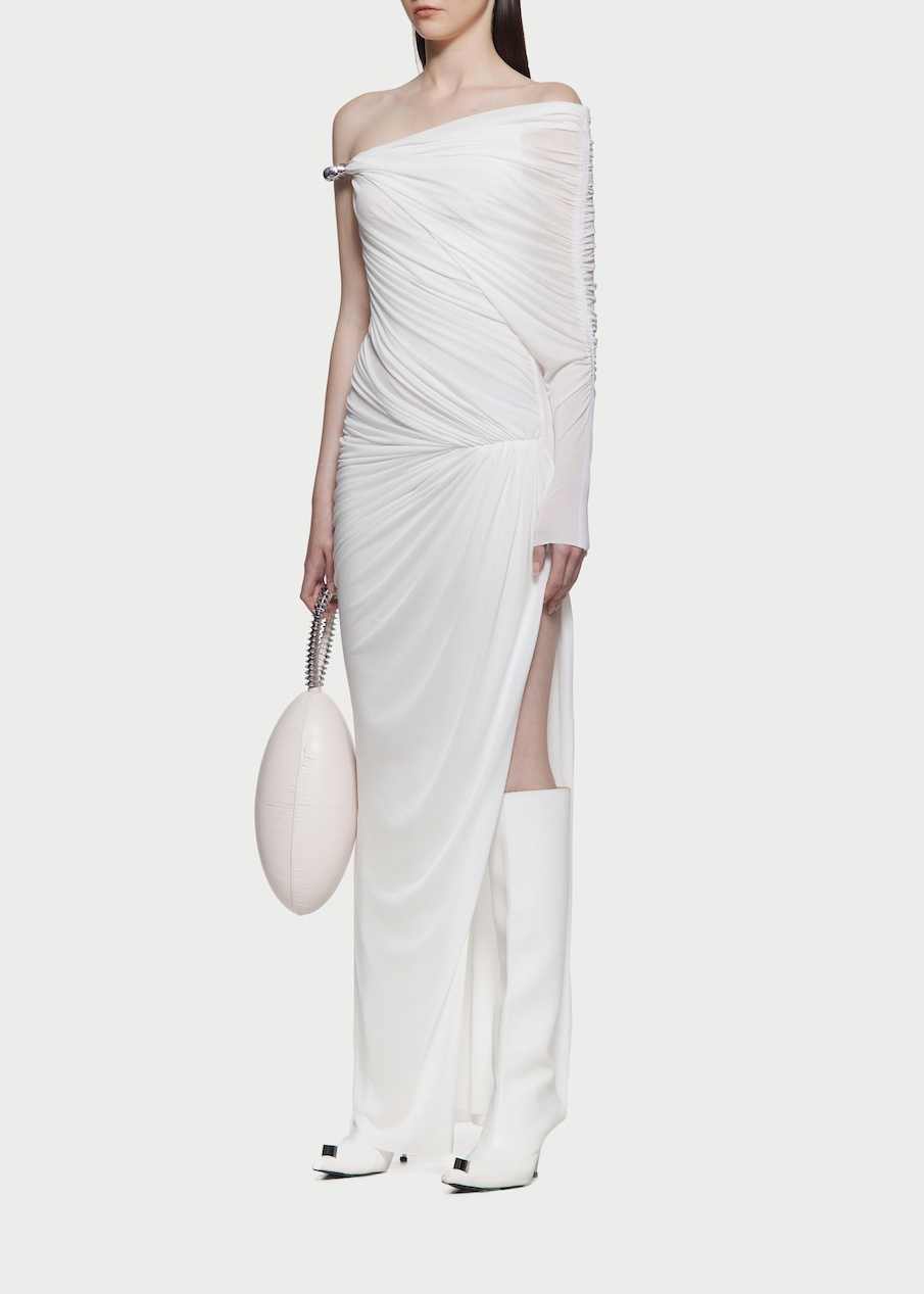 Hachiro Ruch Asymmetric Maxi Dress In White
