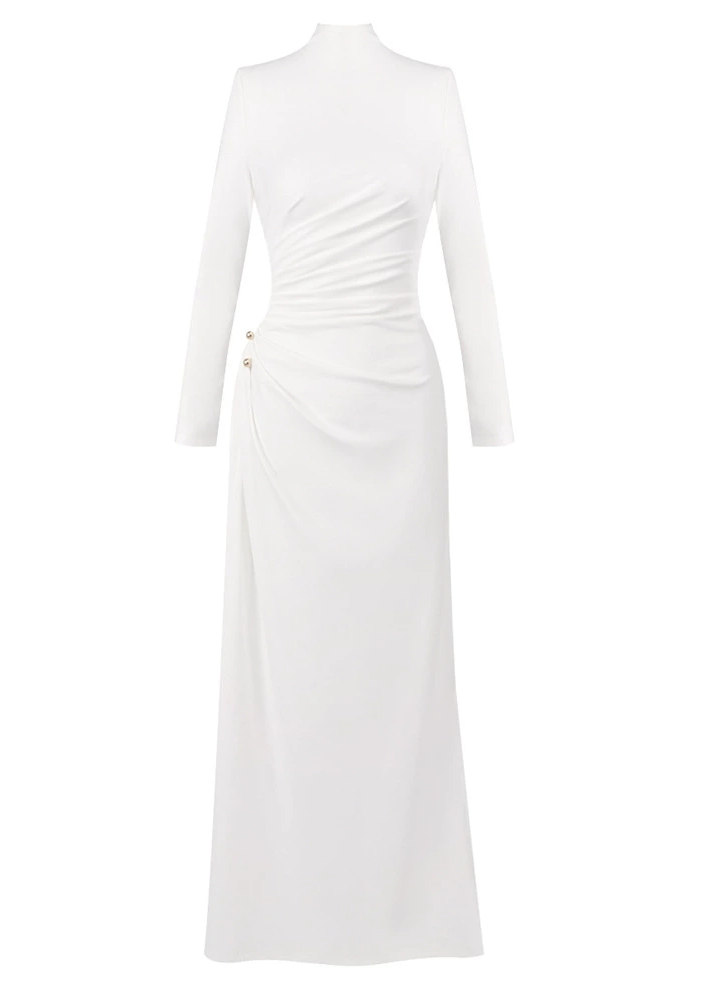Keir Long Sleeve Ruch Split Maxi Dress