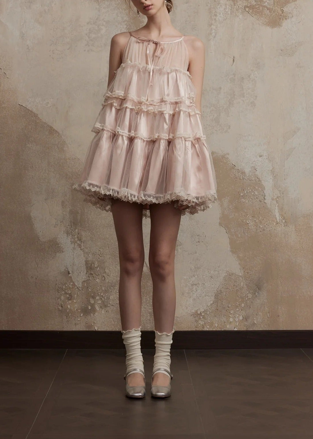 Femme Sleeveless Mesh Puffy Mini Dress In Pink