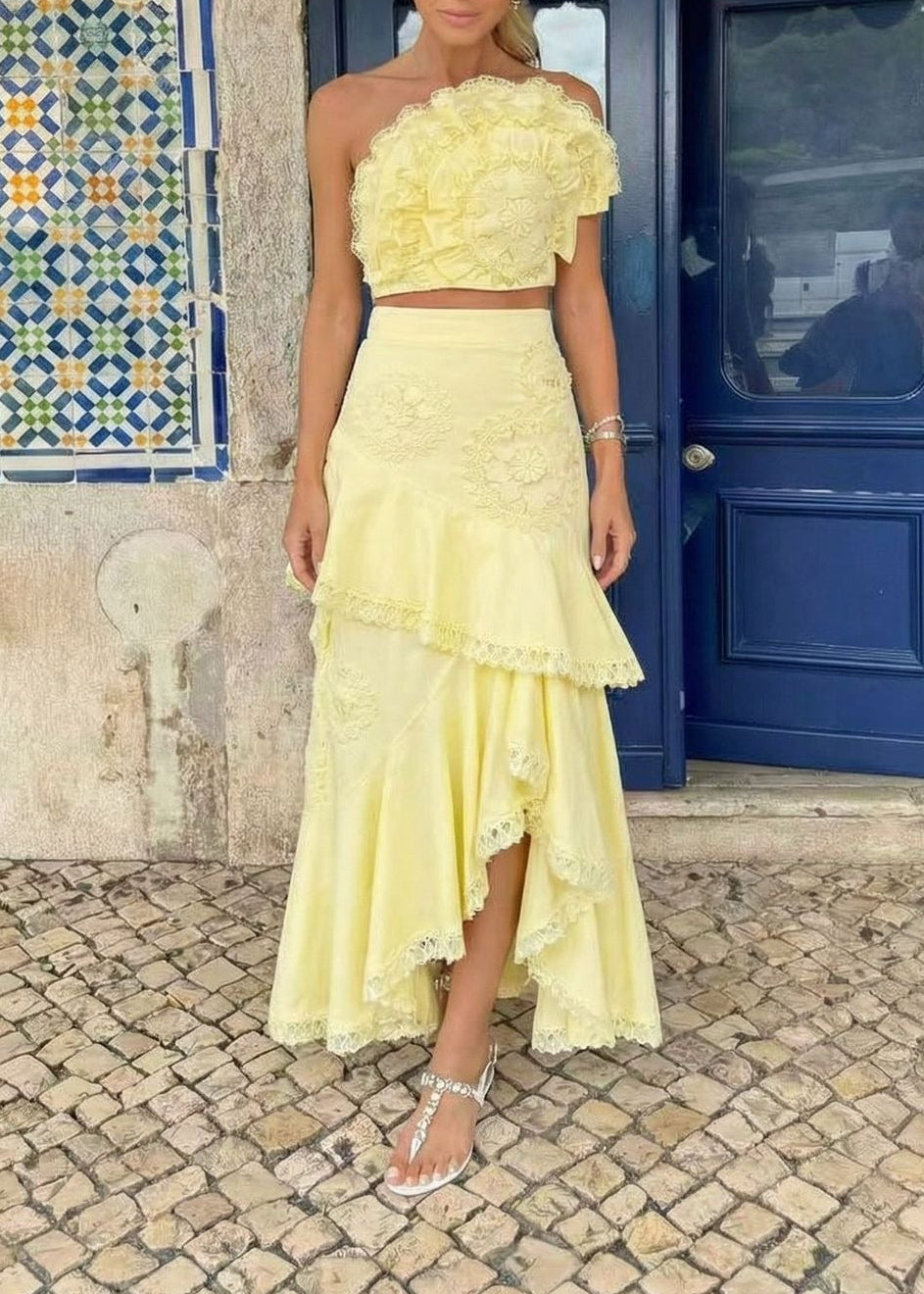 Erich Flower Asymmetric Skirt Set