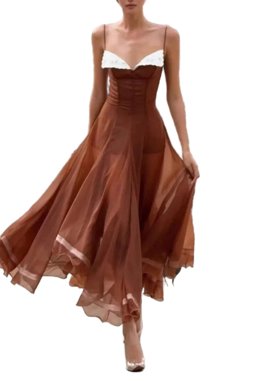 Hadassa Spaghetti Mesh Ruffle Maxi Dress
