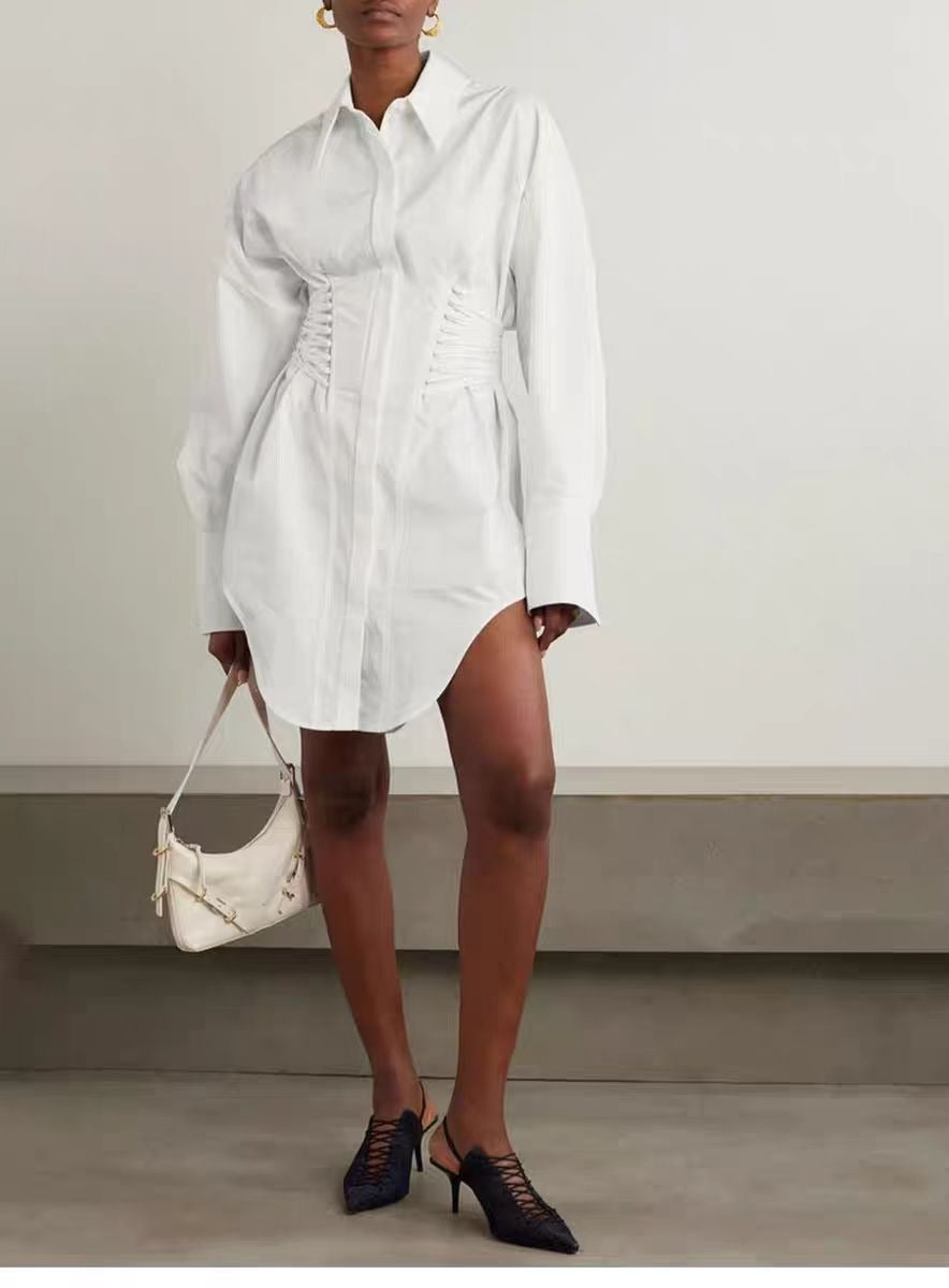 Adamma Ruch Drawstring Shirt In White