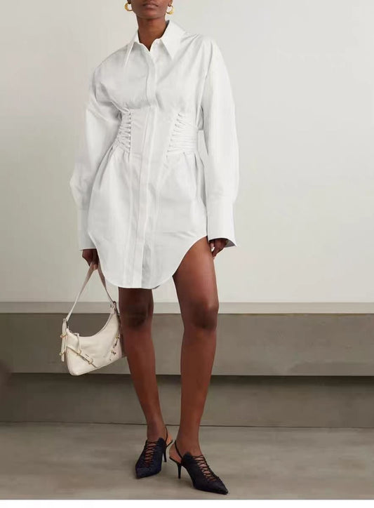 Adamma Ruch Drawstring Shirt In White