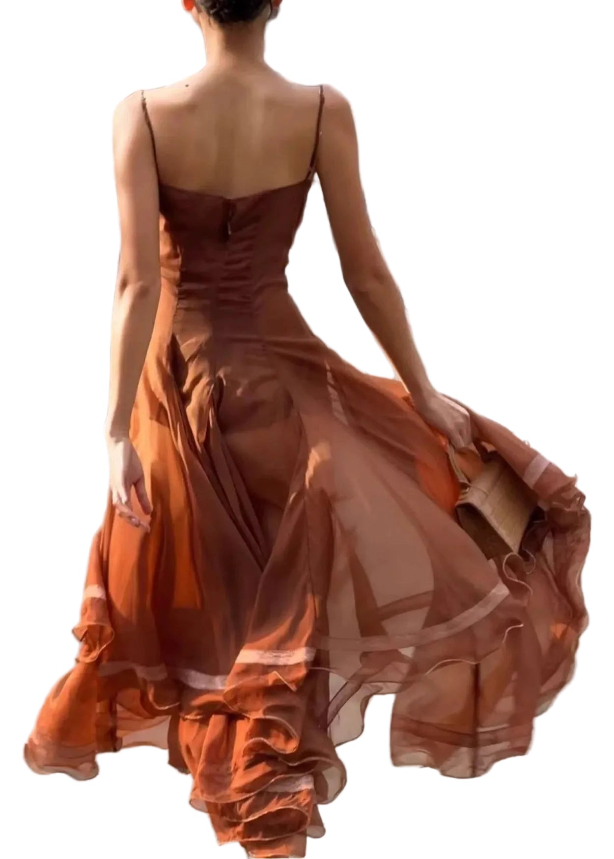 Hadassa Spaghetti Mesh Ruffle Maxi Dress