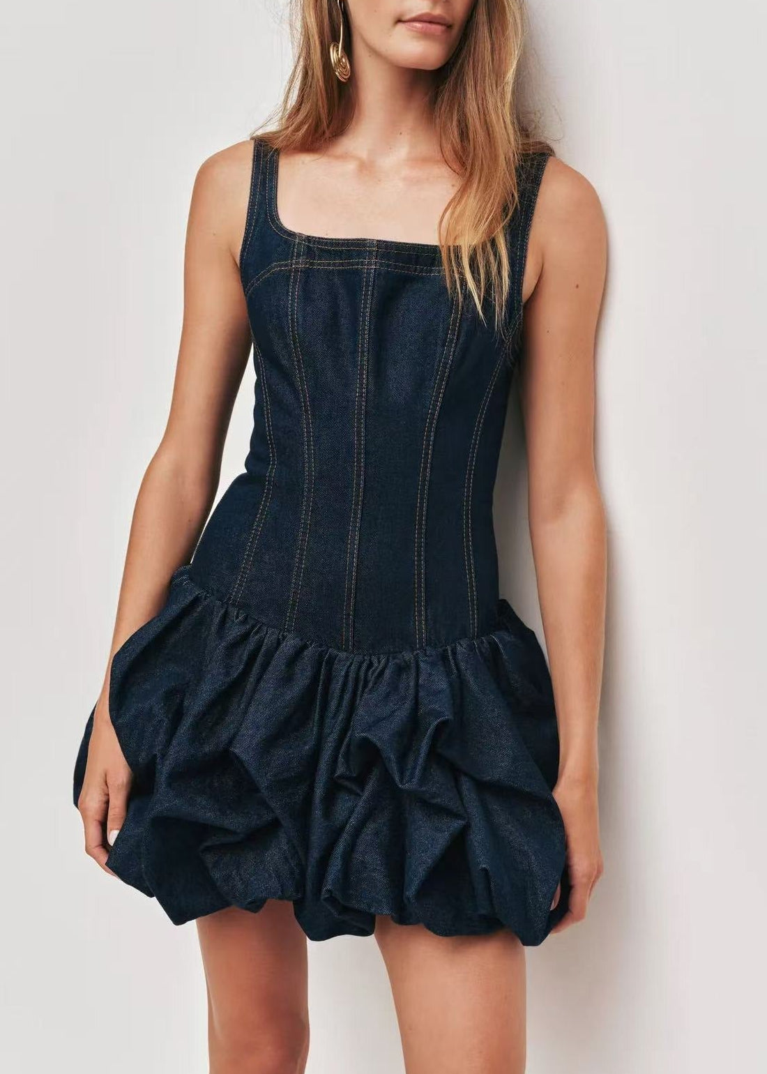 Fisher Sleeveless Denim Bubble Mini Dress