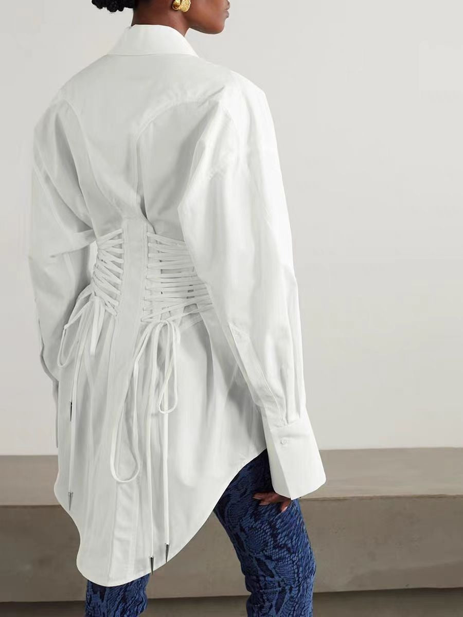 Adamma Ruch Drawstring Shirt In White