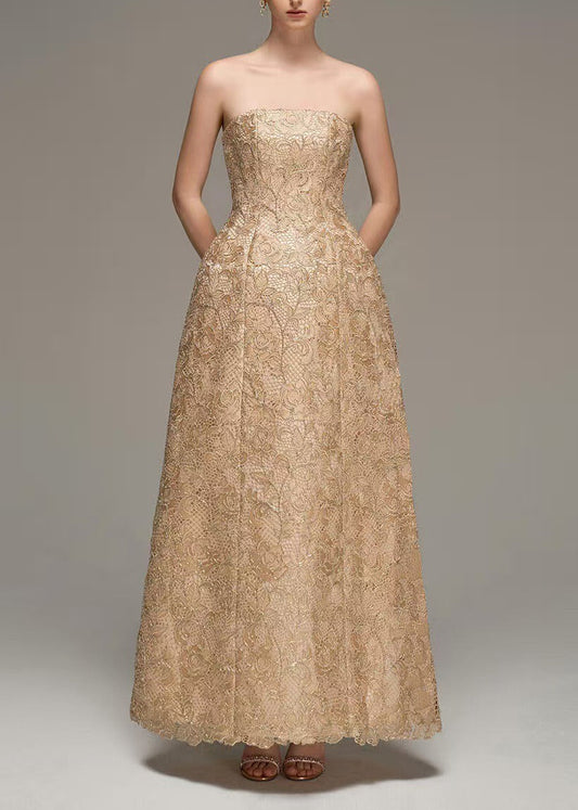 Gislenus Strapless Embroidered Maxi Dress