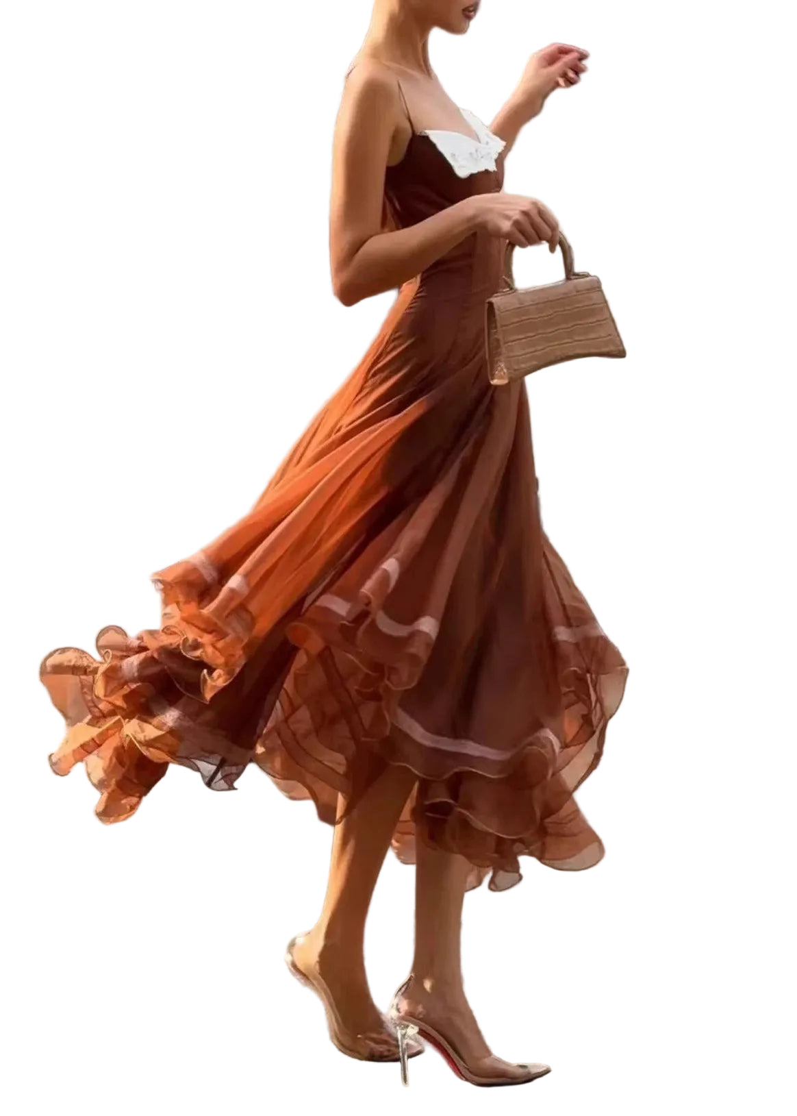 Hadassa Spaghetti Mesh Ruffle Maxi Dress