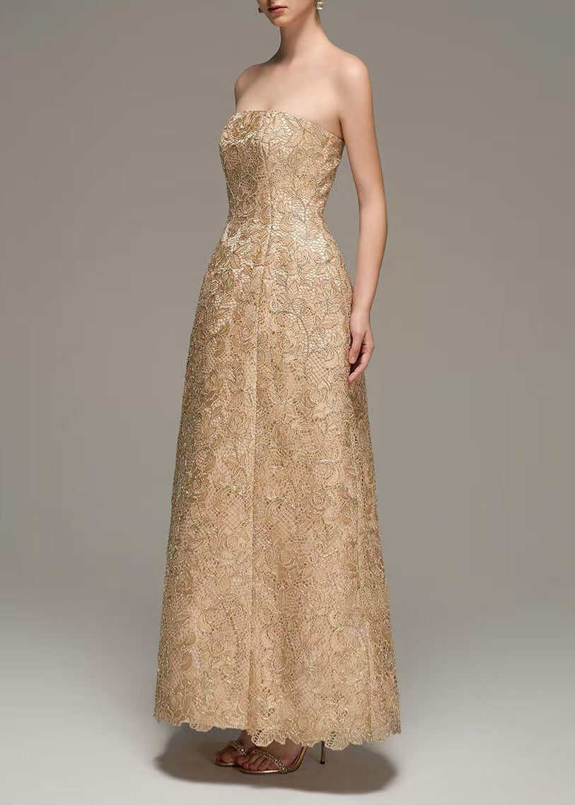 Gislenus Strapless Embroidered Maxi Dress