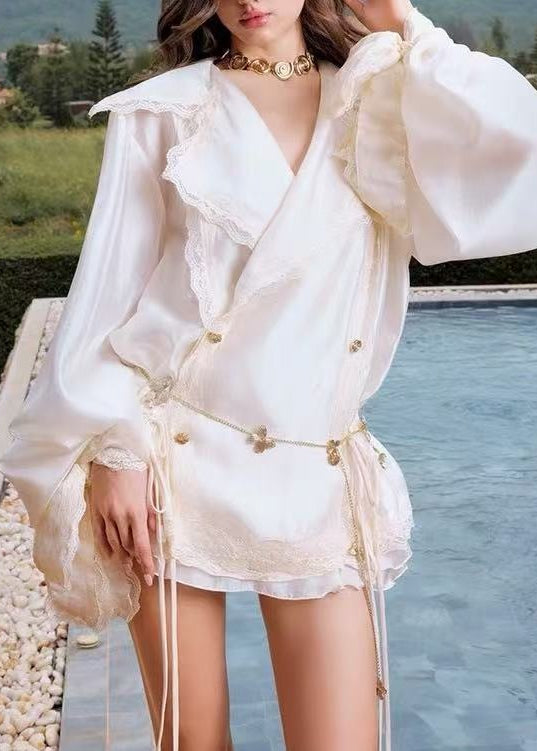 Iahmesu Balloon Sleeve Drawstring Skirt Set