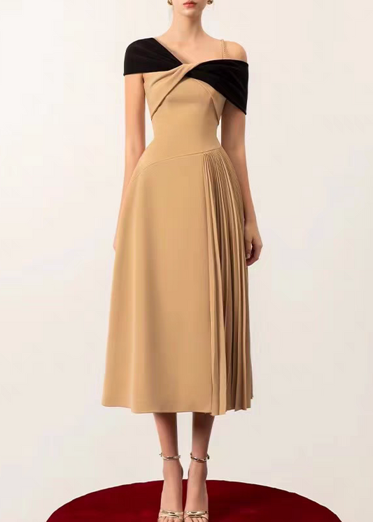 Fernan Asymmetric Colorblock Pleated Midi Dress
