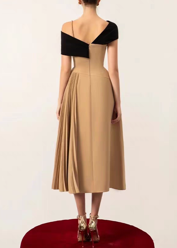 Fernan Asymmetric Colorblock Pleated Midi Dress