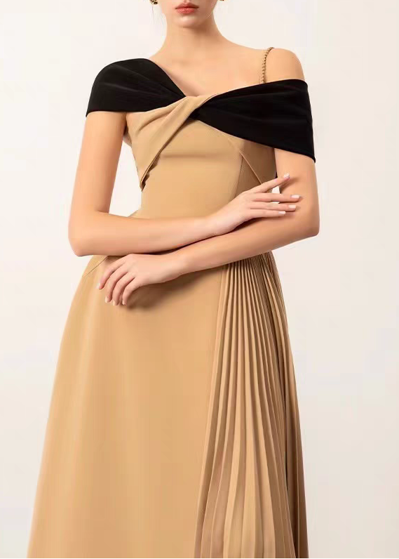 Fernan Asymmetric Colorblock Pleated Midi Dress