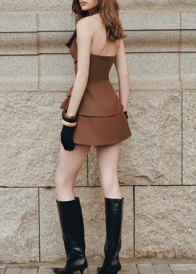 Firoz Halter Neck Ruch Skirt Set