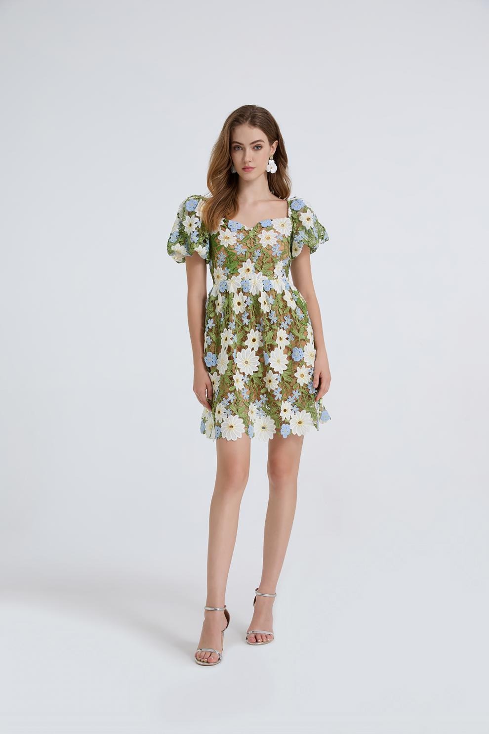 Ferruccio Puff Sleeve Flower Mini Dress