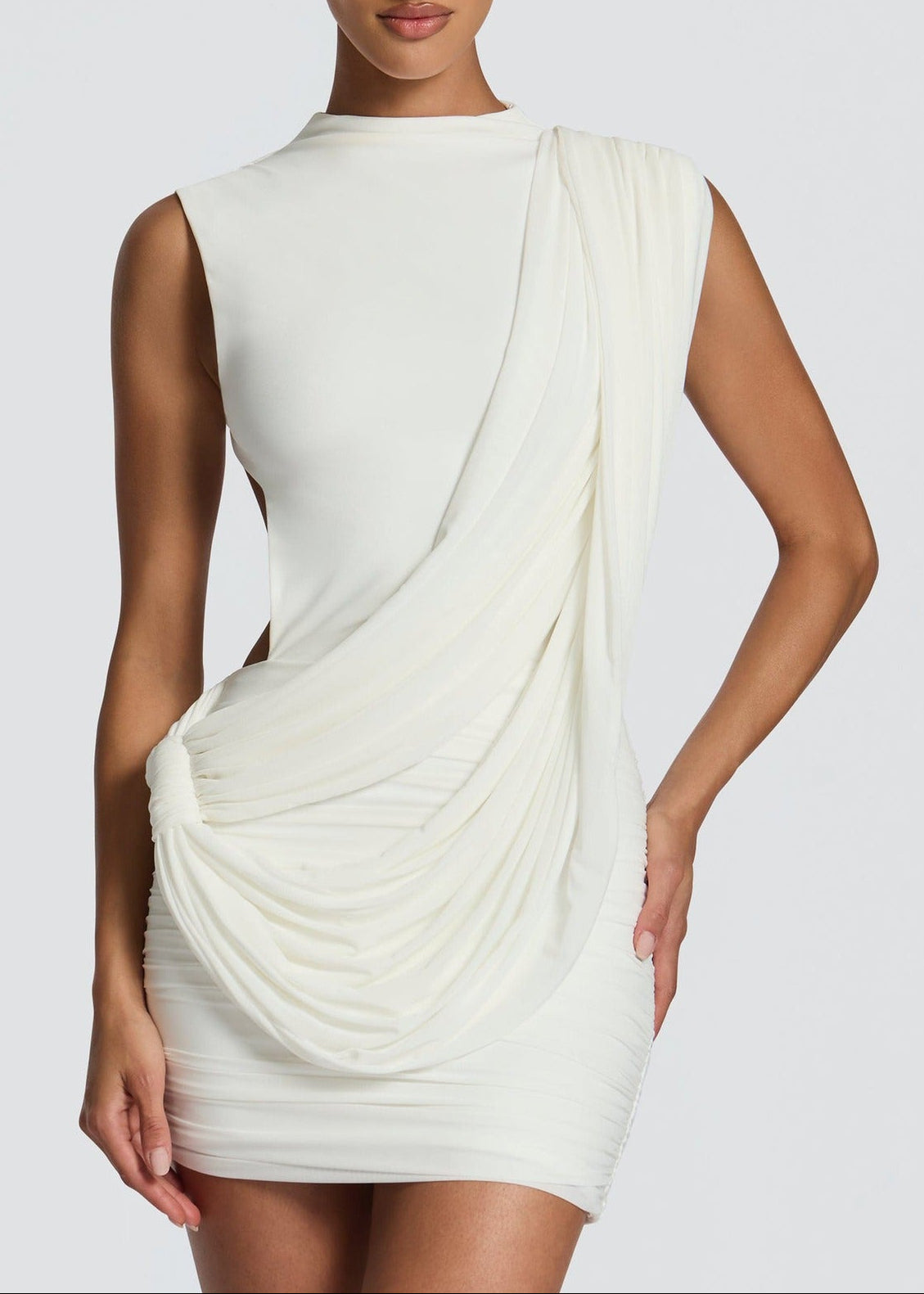 Fionnuala Cutout Ruch Draped Mini Dress