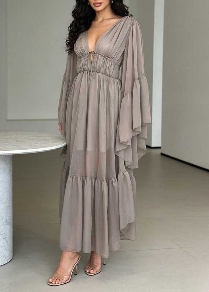 Faelan Plunge Ruffle Maxi Dress