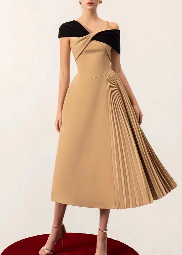 Fernan Asymmetric Colorblock Pleated Midi Dress