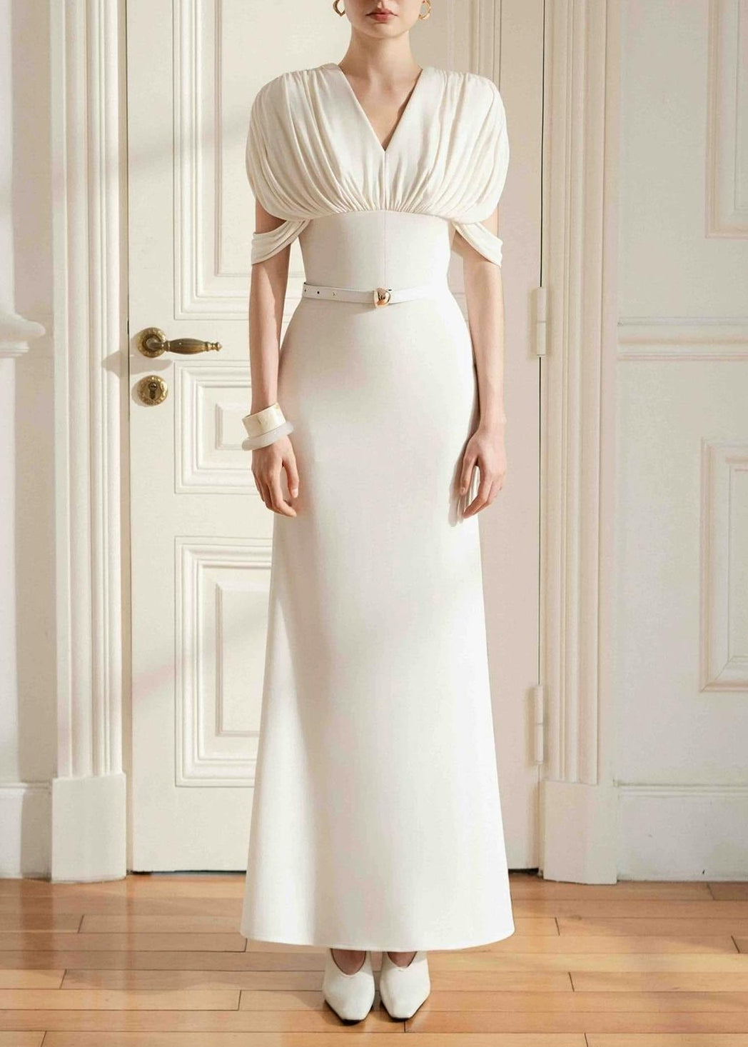 Iounia V Neck Belt Maxi Dress