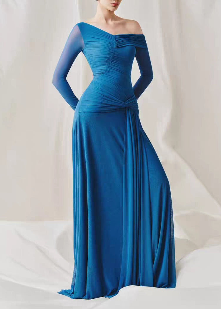 Kamaria One Shoulder Ruch Fringe Maxi Dress