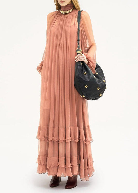 Flamur High Neck Mesh Tiered Maxi Dress