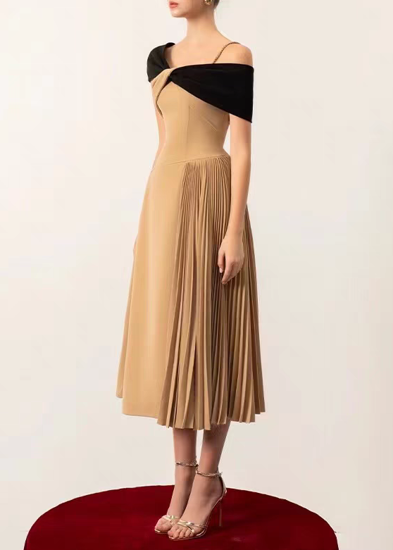 Fernan Asymmetric Colorblock Pleated Midi Dress
