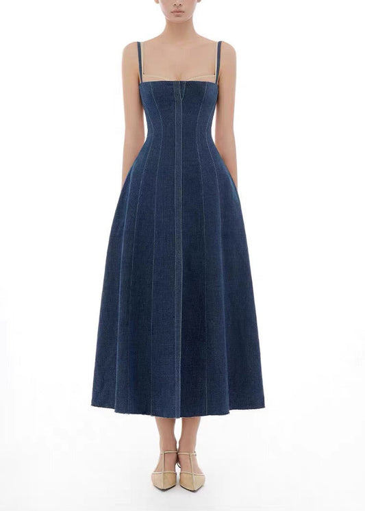 Hamon Spaghetti Denim Midi Dress