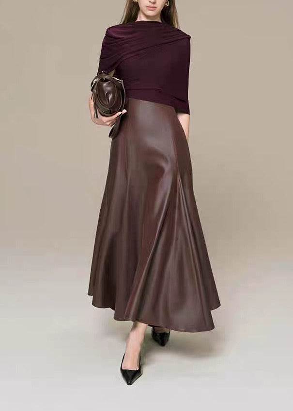 Henrieta Mesh Shawl Leather Maxi Dress