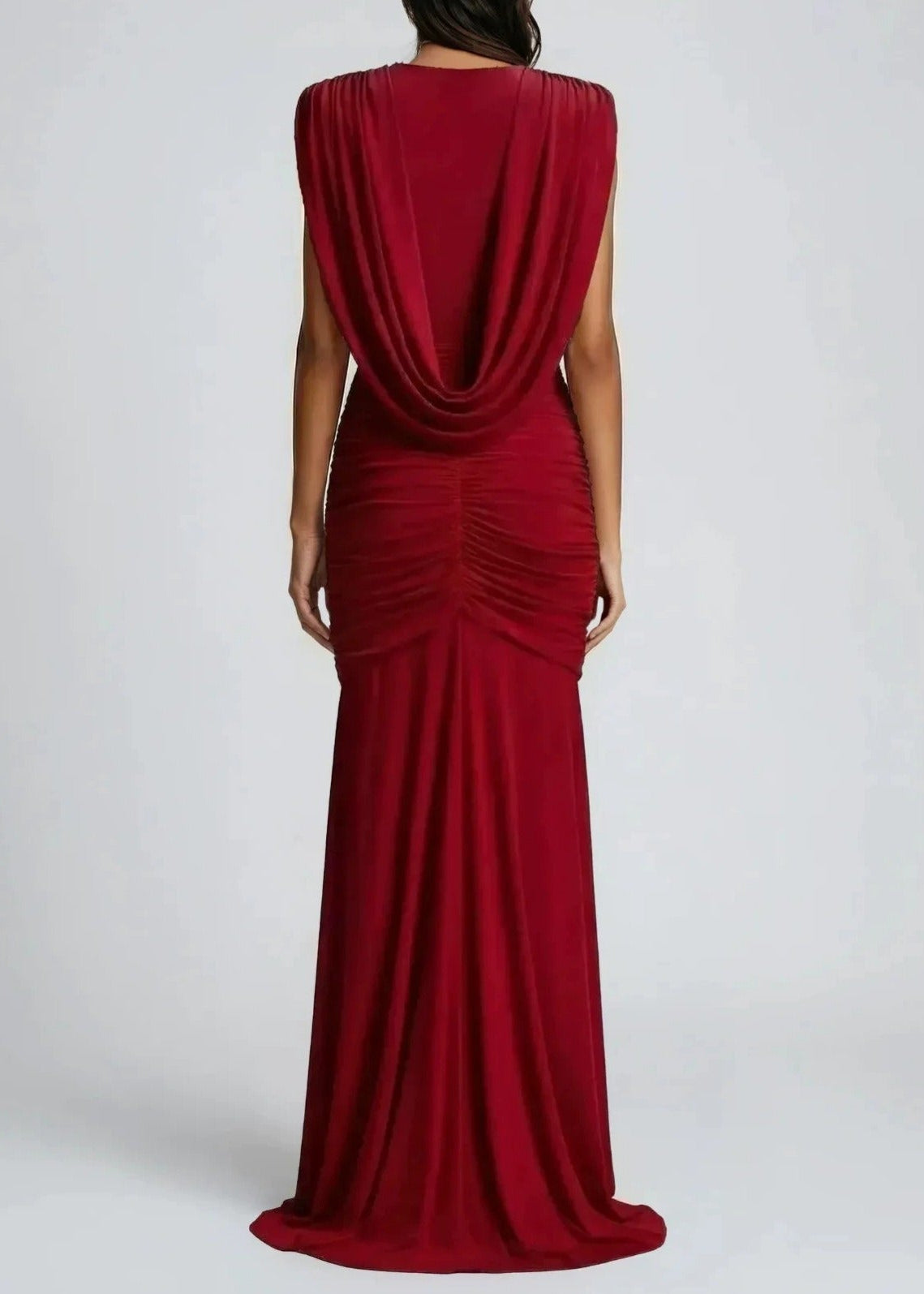Giove Plunge Ruch Asymmetric Maxi Dress In Red