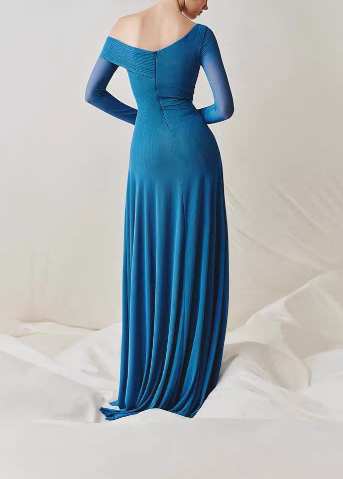 Kamaria One Shoulder Ruch Fringe Maxi Dress