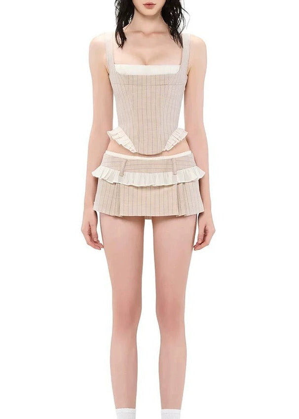 Detana Spaghetti Stripe Ruffle Skirt Set