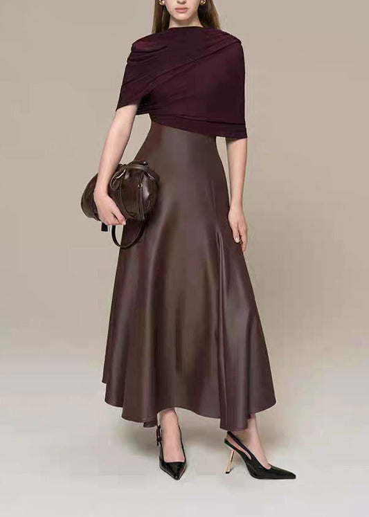 Henrieta Mesh Shawl Leather Maxi Dress