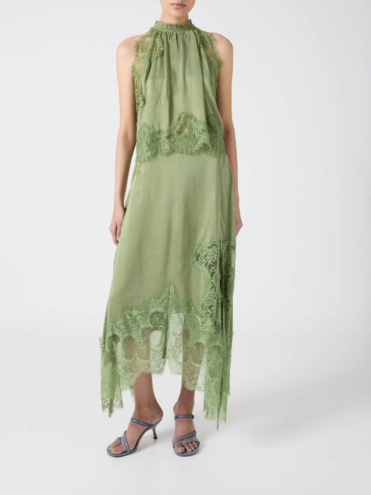 Fester Sleeveless Lace Skirt Set In Sage