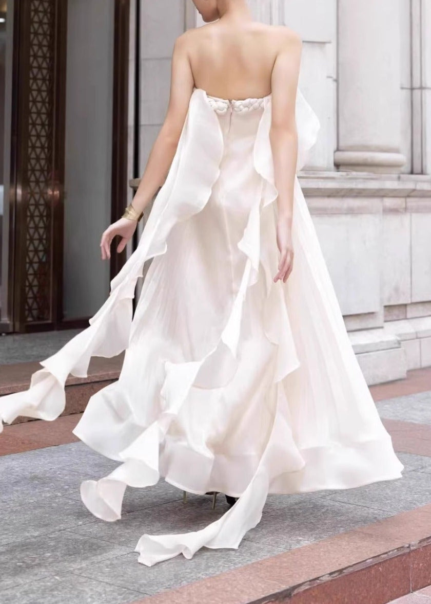 Felipe Strapless Ruch Fringe Maxi Dress