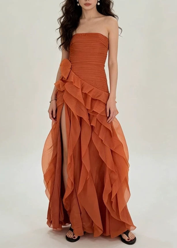 Henok Strapless Ruffle Maxi Dress