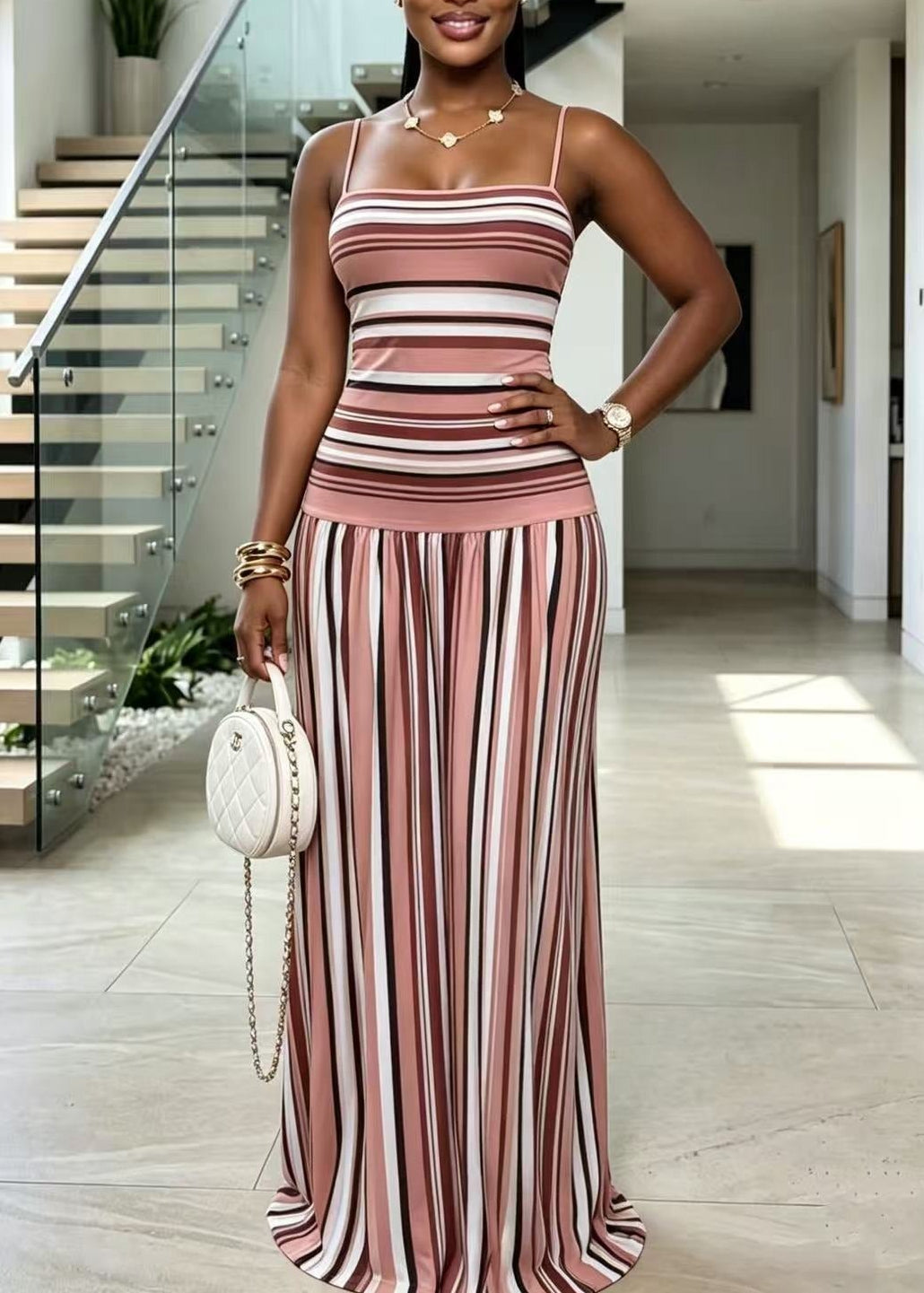 Jaya Ruch Stripe Maxi Dress