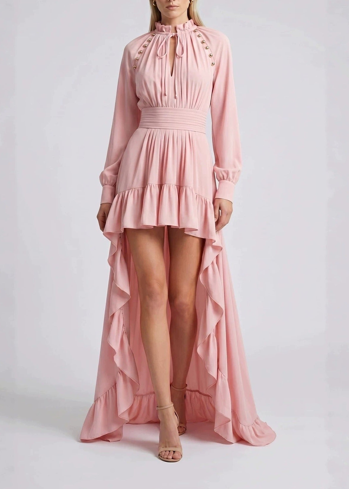 Kaldi Ruffle High Low Maxi Dress