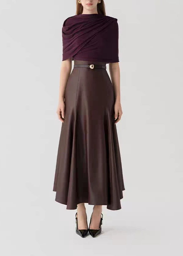 Henrieta Mesh Shawl Leather Maxi Dress