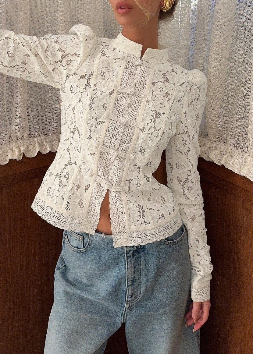Fiete Long Sleeve Lace Top In White