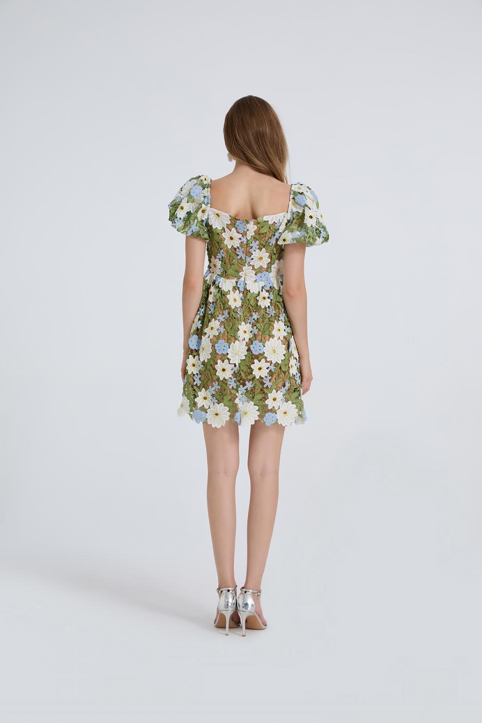 Ferruccio Puff Sleeve Flower Mini Dress