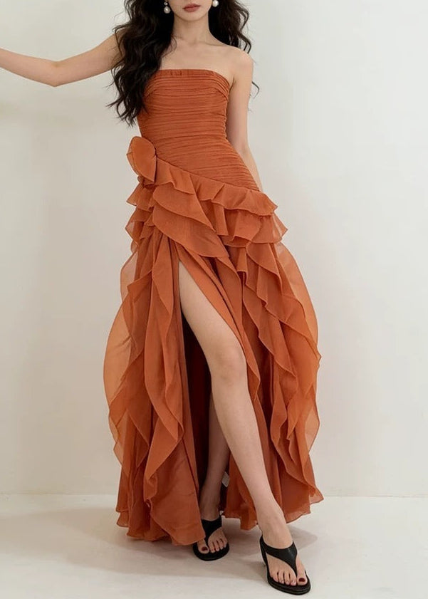 Henok Strapless Ruffle Maxi Dress