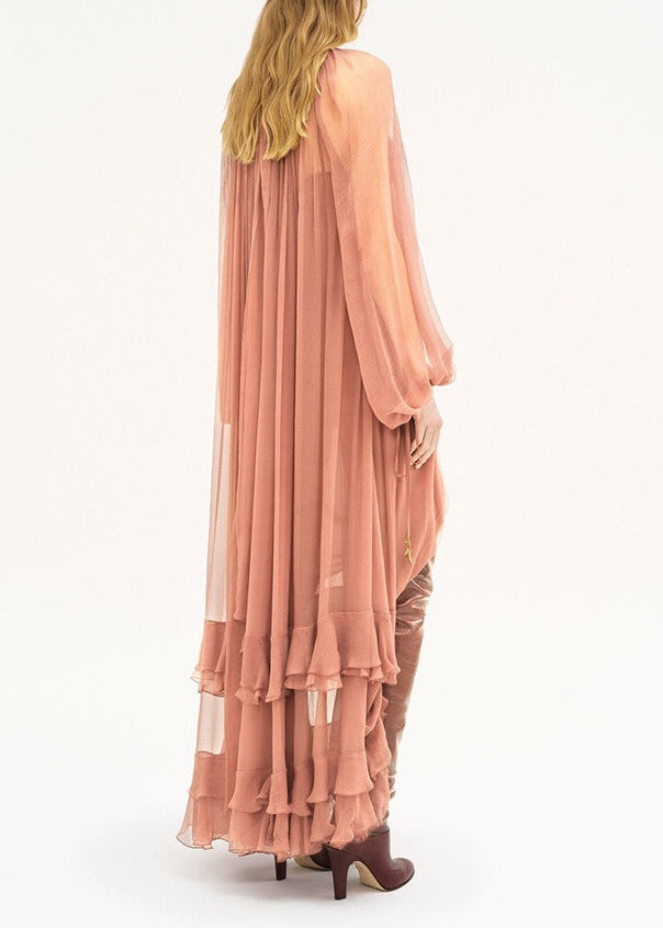 Flamur High Neck Mesh Tiered Maxi Dress