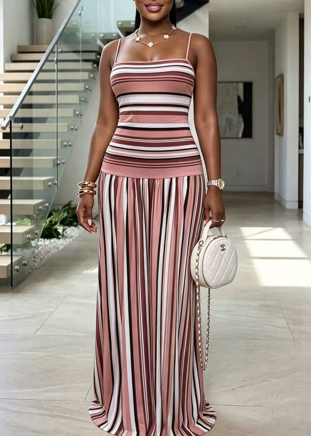 Jaya Ruch Stripe Maxi Dress