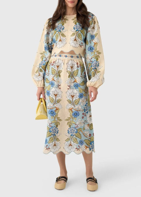 Hertta Balloon Sleeve Print Skirt Set