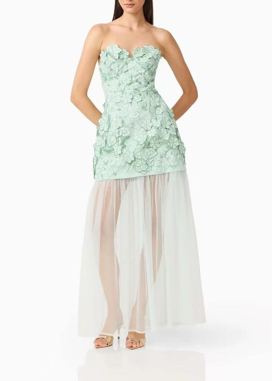 Jayde Strapless Flower Mesh Maxi Dress