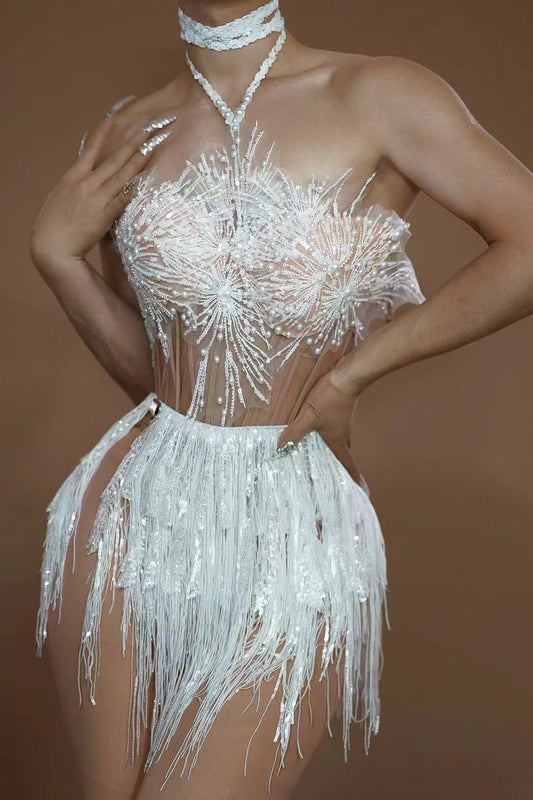 Herodotos Fringe Pearl Mini Dress