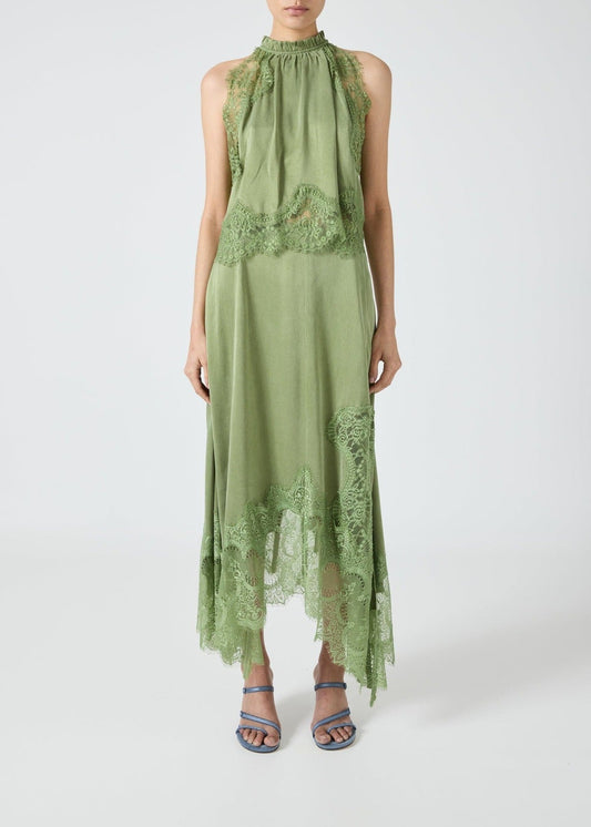 Fester Sleeveless Lace Skirt Set In Sage