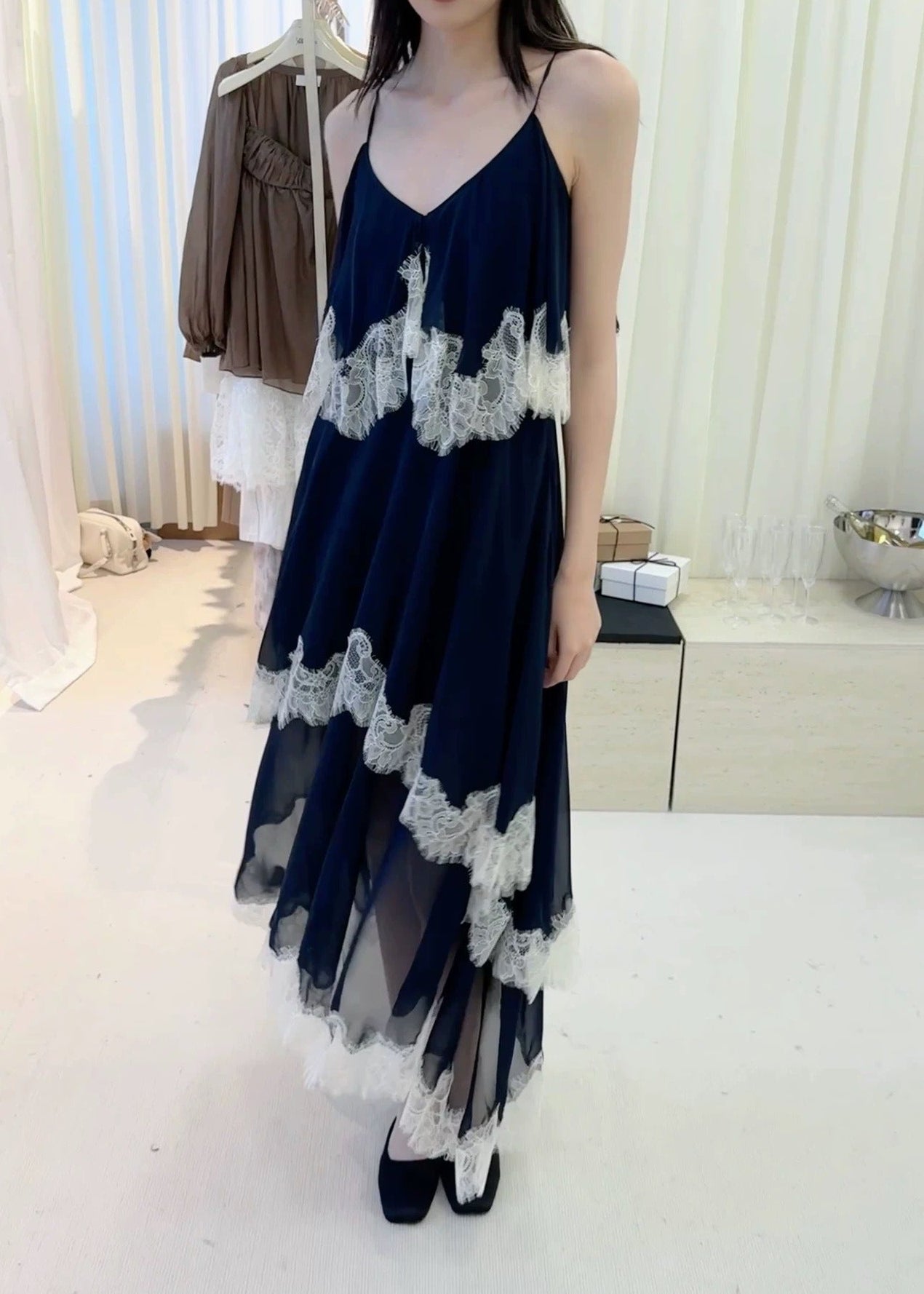 Hacer Lace Tiered Maxi Dress